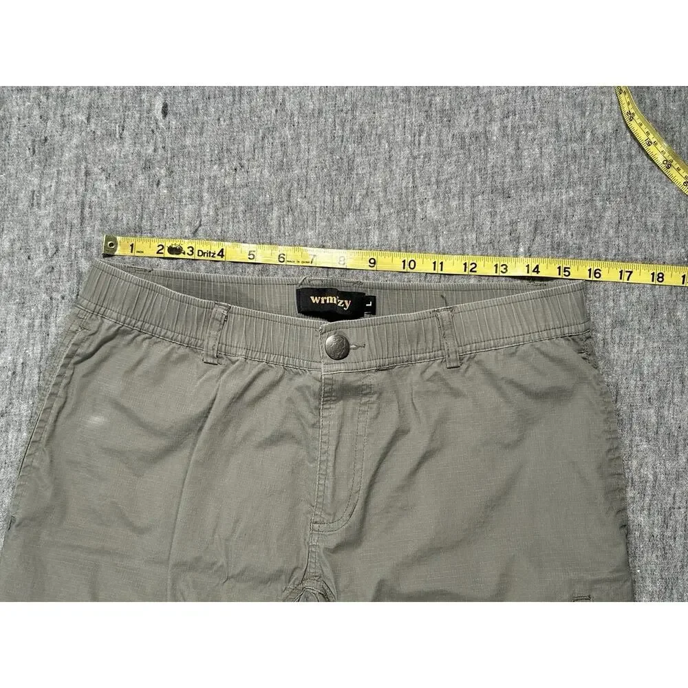 Wrmfzy Pants Mens Large Grey Ripstop Tactical Cargo Elastic Waist Stretch